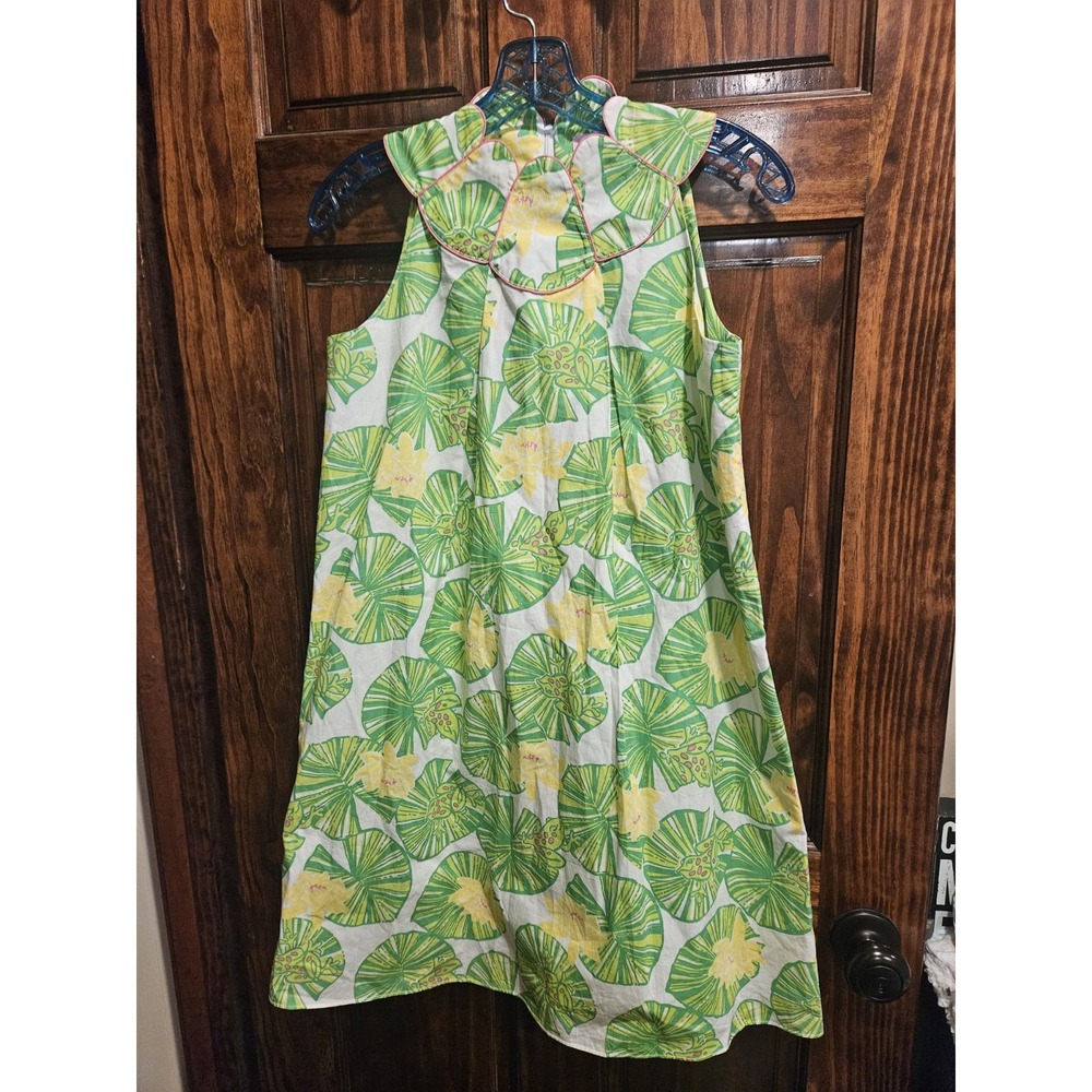 Lilly Pulitzer Girls Size 16 Dress Green Yellow Frogs Lily Pads Scallop Collar